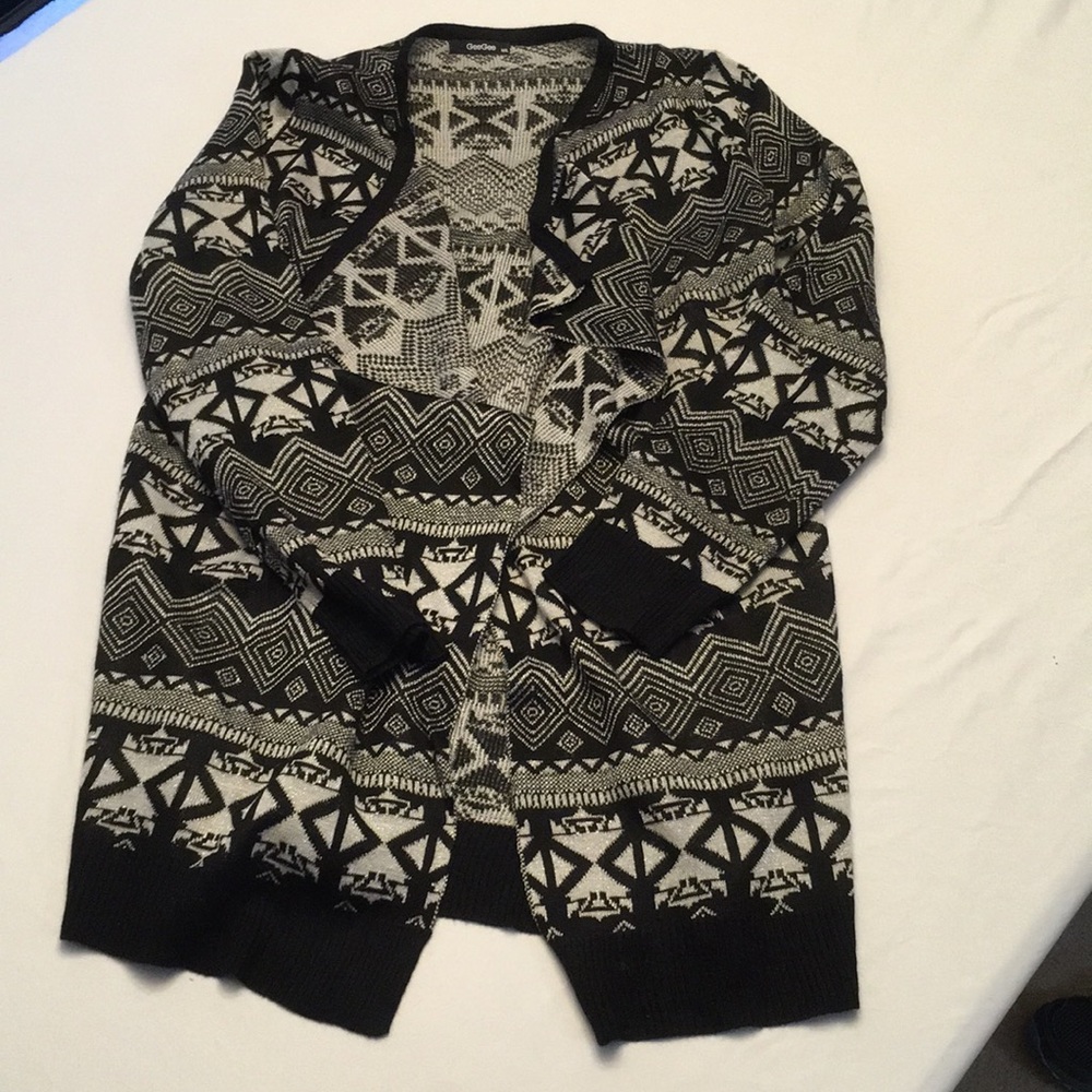 Sparkly Aztec  open drape front long sweater